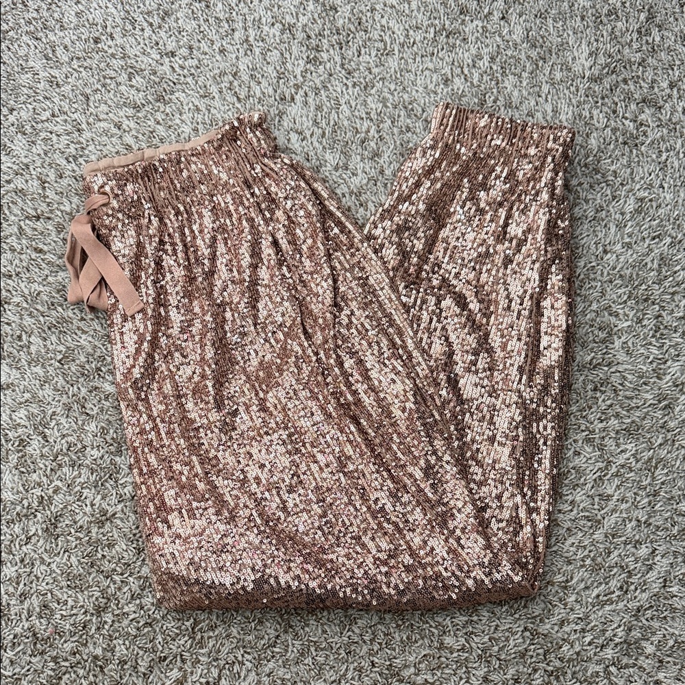 Free People Rose Gold Sequin Joggers